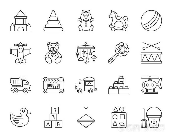 婴儿玩具简单黑线图标矢量集插画-正版商用图片0qmonv-摄图新视界