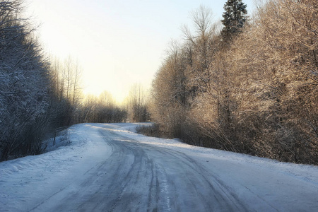 冬季道路景观阳光雪
