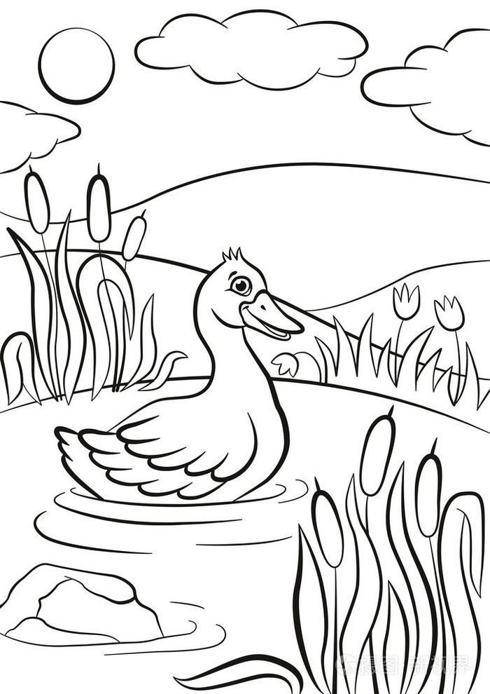 鸭群戏水的简笔画图片