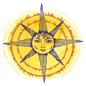 太阳与人脸的插图照片