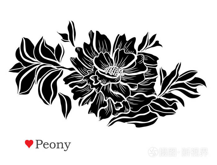 装饰牡丹花设计元素可用于贺卡请柬横幅海报平面设计线条艺术风格的