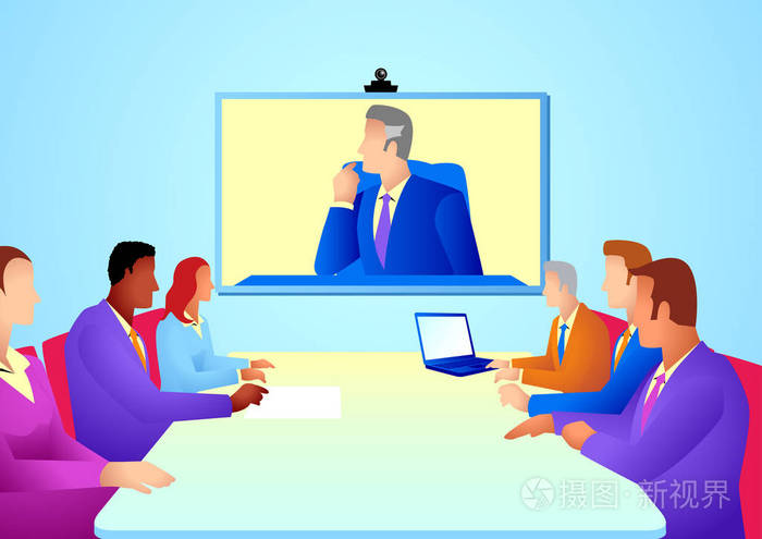 商务人士有电话会议会议的业务概念向量说明