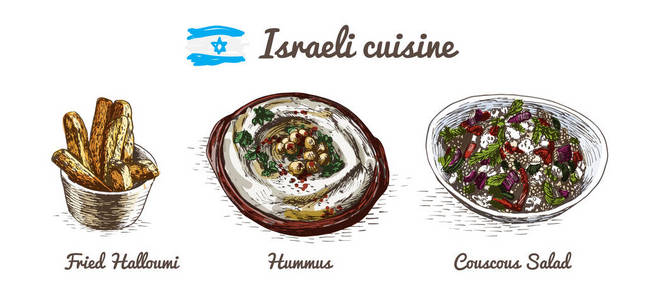 以色列菜单色彩丰富的插画