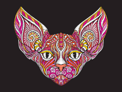 刺绣民族图案华丽头的斯芬克斯猫