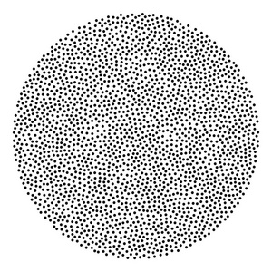 圆形的背景由黑色点组成。圆形区域, 由随机放置的小斑点组成。斑点区域。在白色背景上的孤立插图。向量