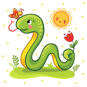 一只蝴蝶卡通蛇和一只蝴蝶照片