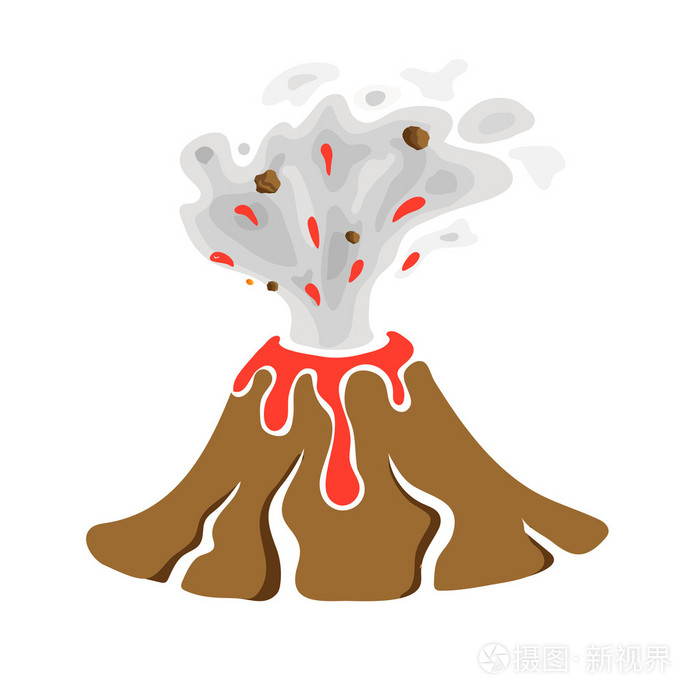 火山喷发标志,白色背景上的矢量图
