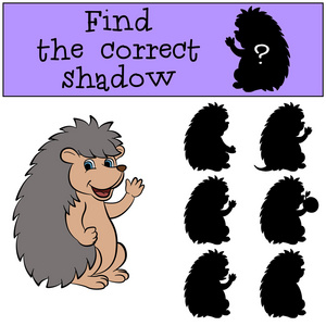 手里拿着一个蘑菇动物刺猬卡通主题元素图标元素找到正确的影子