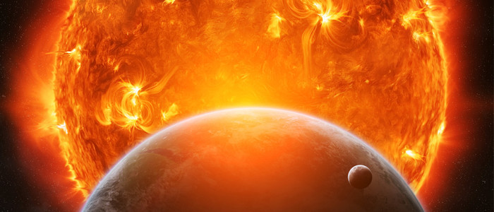 爆炸的太阳在地球和月球空间