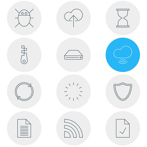 矢量插图12互联网图标线风格。可编辑的批准页bug云网络和其他图标元素集