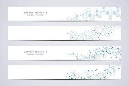 科技旗帜。分子和化学结构