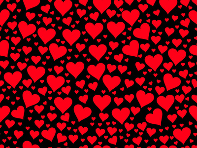 用红色的心，在黑色背景上的无缝模式。情人节那天。矢量图