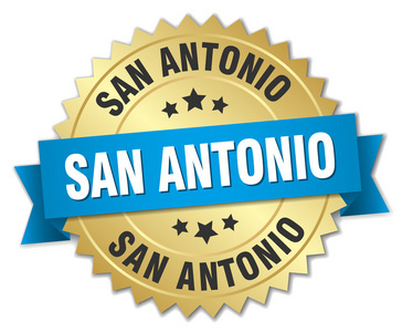 San Antonio 圆金色徽章与蓝丝带