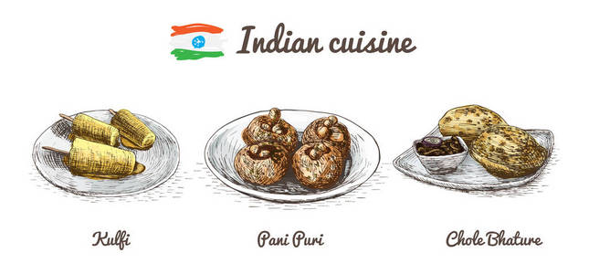 印度菜单色彩丰富的插画