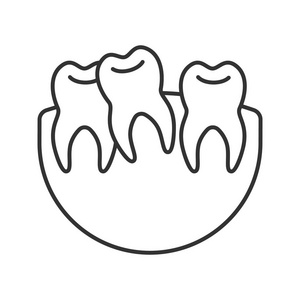 歪齿线形图标。错。细线插图。智齿问题。轮廓符号。矢量隔离轮廓图