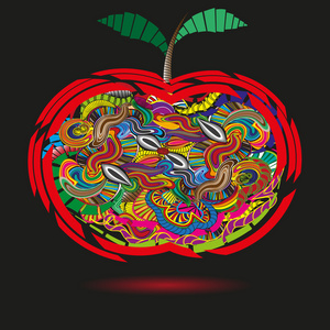 在原始风格涂鸦明亮苹果