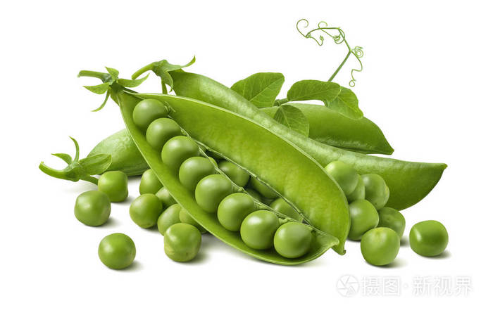 绿豌豆荚组在白色背景下分离 在白色背景上隔离的包设计元素照片 正版商用图片0qnija 摄图新视界