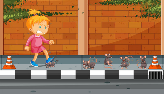 在大街上踢大鼠的女孩