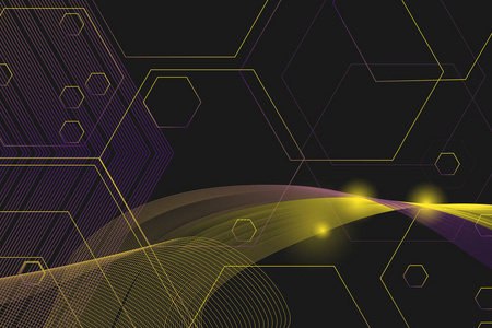 六角背景, 黄色, 黑色和紫色。光线和波浪的几何背景。矢量插图。最低的业务背景。Eps 10