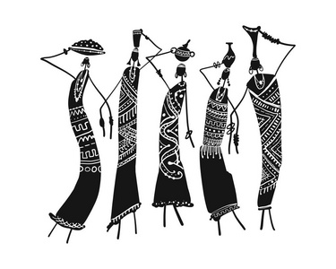 非洲妇女与壶, 华丽的草图为您的设计