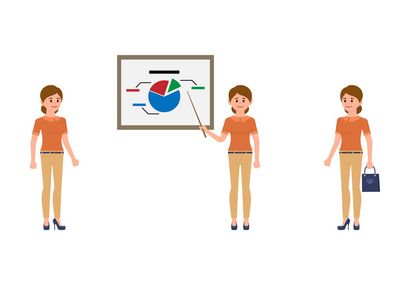 商务女性站立, 制作卡通人物形象.女式休闲服照片