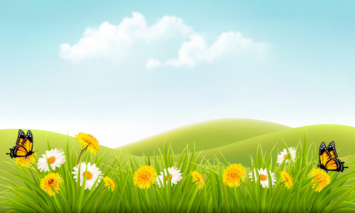 植物和花使隔离漂亮的微笑的小的女孩和花花环向指已提到的人草地在指