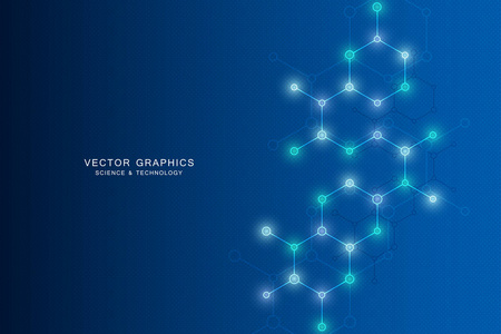 分子结构背景。具有分子 Dna 的抽象背景。几何形状与六边形