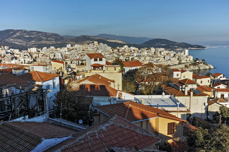 市的卡瓦拉，东马其顿和色雷斯的全景图