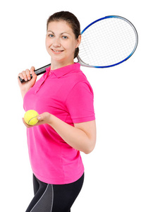 一个快乐的女孩，喜欢打网球，白色的 bac 的肖像