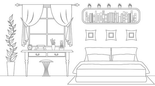 卧室线描画图片