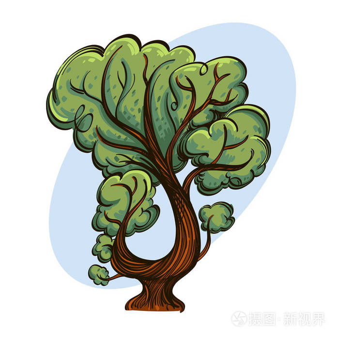 卡通风格的绿色歪树
