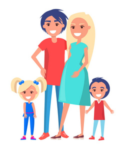 父母和两个孩子的幸福家庭海报