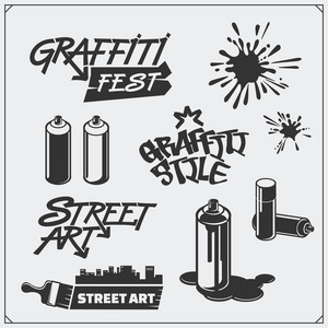 组的涂鸦学校和街头艺术标签 徽章 标志和设计元素