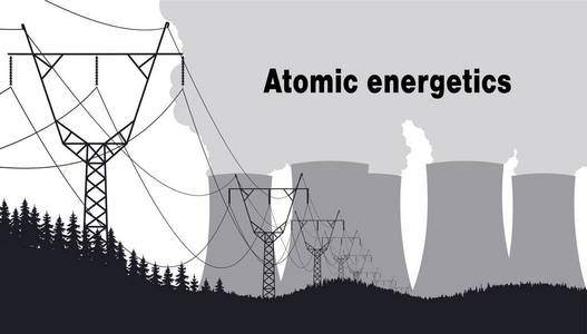 核电厂在白色背景上的黑白剪影照片