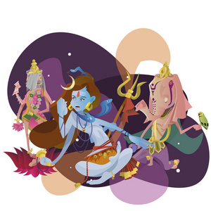 在瑜伽中的孤立的印度教神冥想套构成莲花和女神印度教宗教，传统的亚洲文化精神的神话中，神崇拜节日矢量插图，t 恤概念