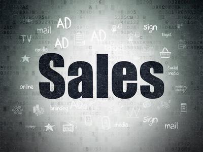 营销理念 销售数字数据纸张背景上
