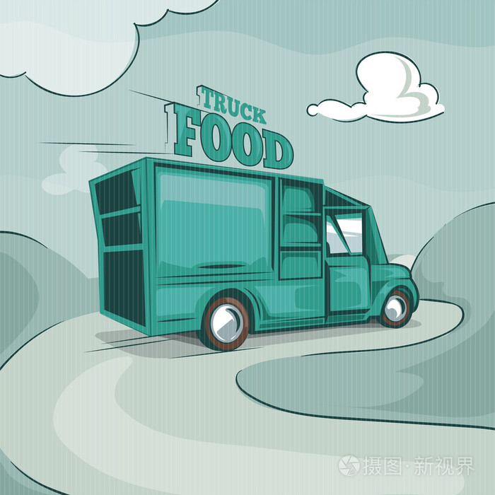 食物的卡车.复古矢量单色背景