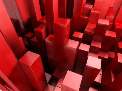 抽象几何背景在红色立方体。3d 渲染