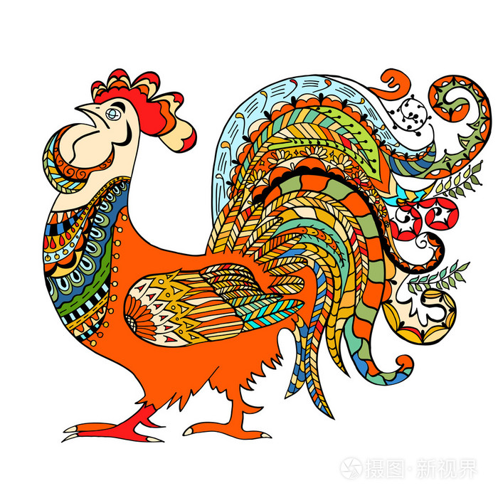 程式化的 zentangle 公鸡插画-正版商用图片0qodkk-摄图新视界
