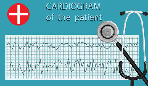 心电图和听诊器在彩色背景下隔离艺术载体医学概念