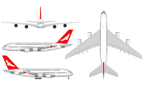 现实的大客机。从上面看前视图侧面视图
