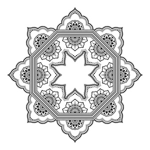 圆形图案以曼荼罗的形式, 用于指甲花, 米哈迪, 纹身, 装饰。东方风情装饰饰品。着色书页