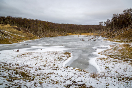湖面结冰乌斯怀亚冬天结冰的湖面照片