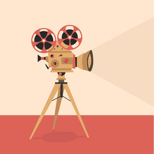复古电影放映机海报.卡通矢量图.电影院电影照片