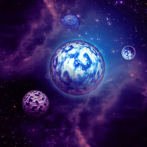 紫色太空云和行星