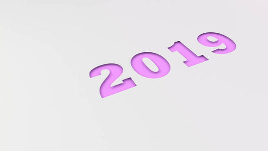 紫色2019在白纸上切割。2019新年标志。3d 渲染插图