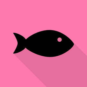 鱼签署的插图。与平面样式阴影路径在粉红色的背景上的黑色图标