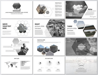 可编辑高清演示文稿幻灯片的布局，简约抽象矢量图设计业务模板。六角形风格装饰的传单 报告 广告 宣传册
