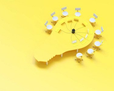 构思理念, 工作台台灯形状和椅黄色, 3d 渲染