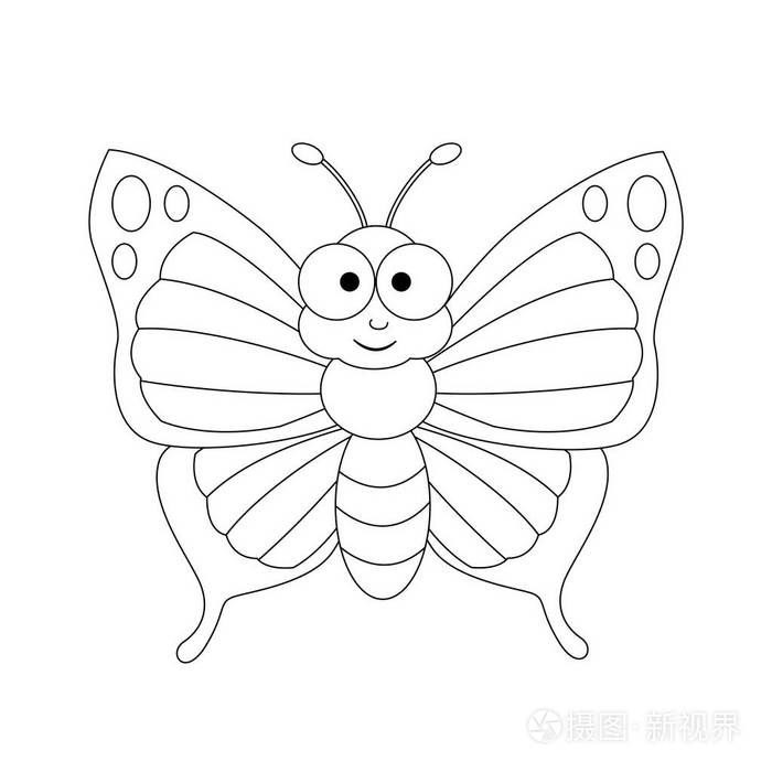 插画 无色滑稽的卡通蝴蝶.矢量插图.着色.eps